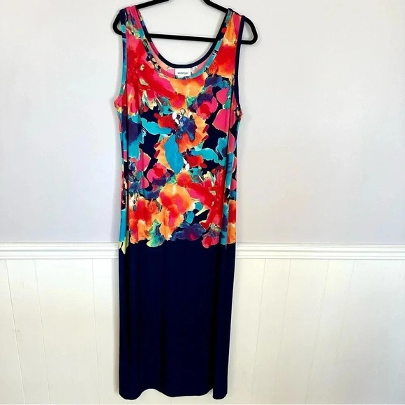 Avenue Women's Multicolor Floral & Navy Blue Block Sleeveless Maxi Size 18/20 - Picture 2 of 8